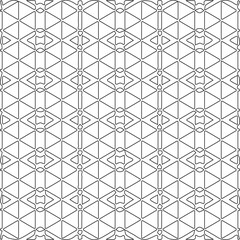 Fototapeta premium Monochrome ornamental texture with smooth linear shapes, zigzag lines, lace pattern.Abstract geometric black and white pattern for web page, textures, card, poster, fabric, textile.