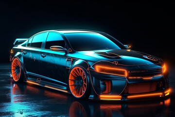 car tuned for street racing, with neon lights, Generative AI