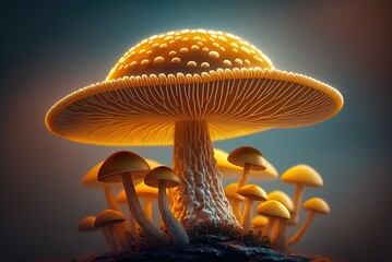 Selected focus photograph of a golden scale mushroom taken vertically Generative AI - obrazy, fototapety, plakaty