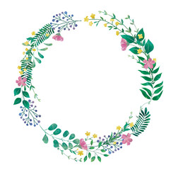 花と葉っぱの水彩画フレームイラスト/ボタニカル/フローラル