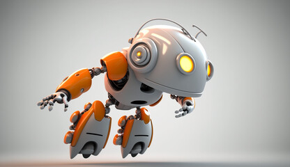 Futuristic cute robot running for something, 3D cute robot