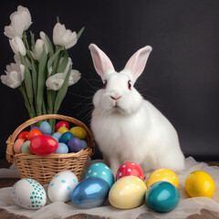 Fototapeta na wymiar Easter bunny and colorful Easter eggs, 