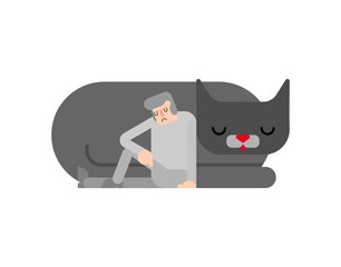 Man sleeps on cat. Concept of vacation with pet
