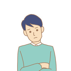 腕組みをして考える男性