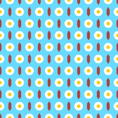Egg and sausage pattern seamless. Fried egg and bacon background. breakfast texture