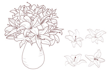 Vintage Hand drawn floral bouquet vector art with round vase and single flower 