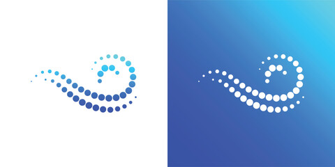 Professional wave dot icon logo design template on white and blue background