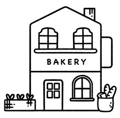 Naklejka premium Bakery shop with Cute doodle outline