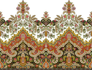 Textile digital design motif pattern decor hand made artwork suitable for women cloth front back and duppata print elements of baroque ornament demask paisley abstract shape gift card wallpaper border