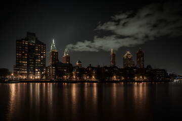 Fototapeta na wymiar city skyline at night with reflections