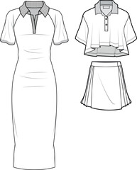 women polo neck tshirt and polo dress, tennis skirt
