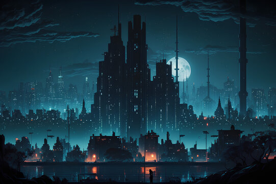 city skyline in the night of state of mind, drakness