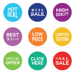 Set of Price tags. Promotional sale badge and retail paper stickers.