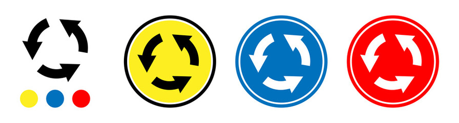 detour markings, signs for detours, yellow, blue and red road sign isolated