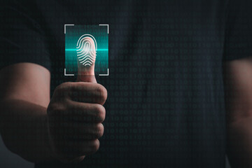Businessman Fingerprint scan provides security access with biometrics identification, person...