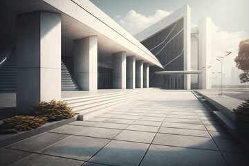 modern architecture of a large concrete building. Generative AI