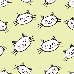Cute cat seamless pattern with hand drawn.Сhildish pattern with cute cats, kids print. Animal seamless background, cute vector texture for kids bedding, fabric, wallpaper, wrapping paper, textile.