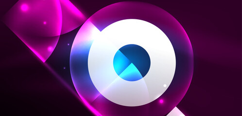 Neon light glowing circles vector abstract background
