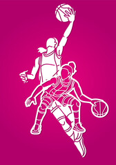 Group of Basketball Women Players Action Cartoon Sport Team Graphic Vector