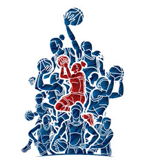 Group of Basketball Women Players Action Cartoon Sport Team Graphic Vector