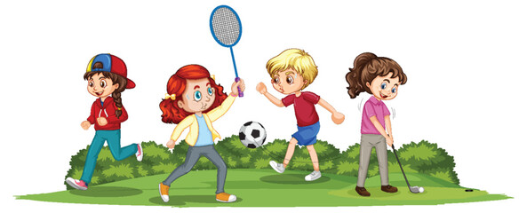 Happy children playing different sports