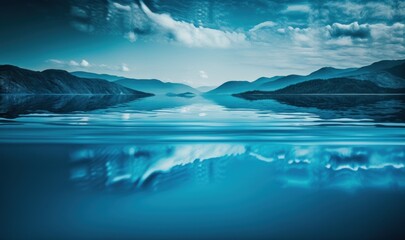 Fototapeta na wymiar Clear Blue Deep Lake Water Seascape Abstract Background as Soft Ethereal Dreamy Background - Generative AI