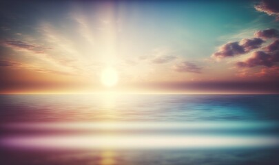 Naklejka na ściany i meble Soft Ethereal Dreamy Blurred Sunset Sky and Ocean Nature Background - Generative AI