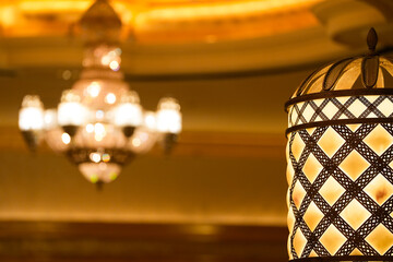 Obraz na płótnie Canvas chandelier. gorgeous chandelier inside a hotel. detail.