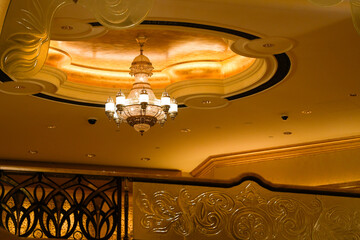chandelier. gorgeous chandelier inside a hotel. detail.