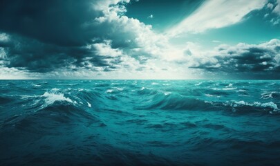 Fototapeta na wymiar Soft Ethereal Dreamy Background of Blue Sea Waves and Sky with Clouds - Generative AI