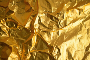 Design space gold crumpled foil paper textured background. Created with Generative AI Technology