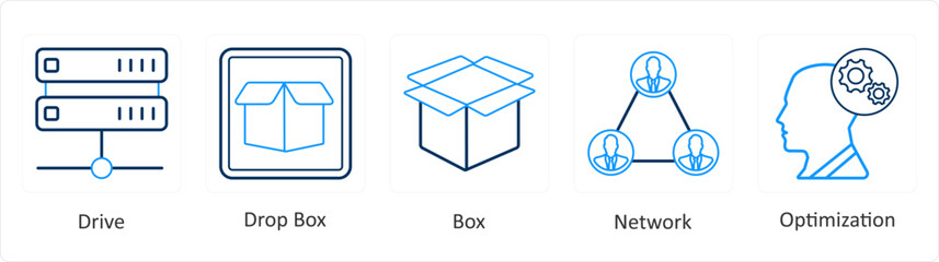 A set of 5 mix icons as drive, drop box, box