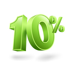 10% discount template, 3D letters, used for promotional advertisements in special sales. Isolated on white background. 
