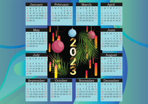 2023 Calendar year vector illustration. new editable vector calendars for year 2018 2019 2020 2Calendar 2016 to 2023 021 2022 2023 Sundays in red first.