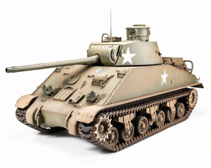 Fototapeta na wymiar American tank Sherman from WW2, isolated on white background, illustration created with generative AI technology