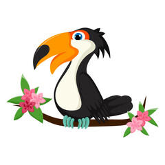 Toukan on branch with flowers © tamatus_art