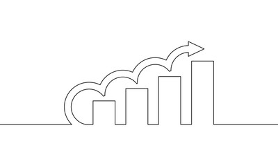 Continuous line drawing of graph business icon. Arrow up, Bar chart, growth graph outline, object one line, single line art, vector illustration