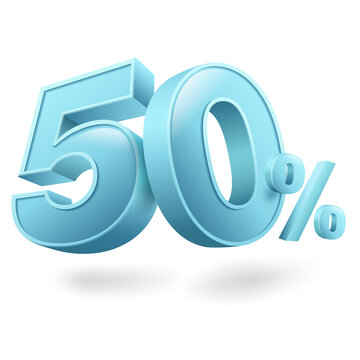 50% discount template, 3D letters, used for promotional advertisements in special sales. Isolated on white background. 