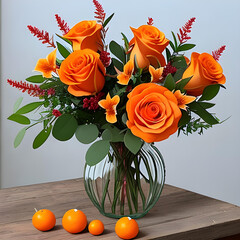 An AI generated still life with orange and flowers