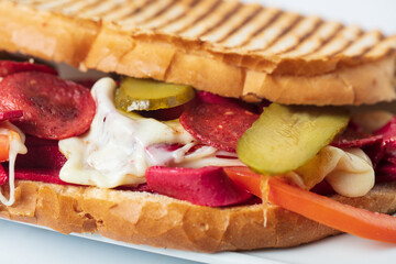 Serving Turkish traditional toast sandwich Turkish name Ayvalik tostu. High quality photo