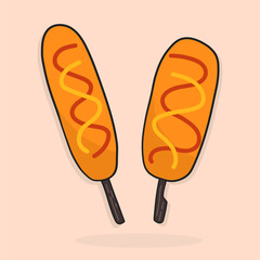 2 Corndog korean street food popular break time menu vector illustration.