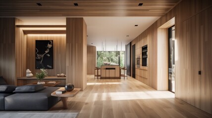 Plakat Wooden modern interior space, minimalistic clean design with natural material