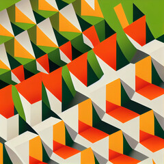 Orange and green minimalist geometric pattern, Generative AI