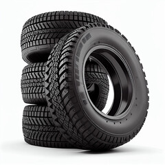 Set of four tires for a tow truck, white background, Generative AI