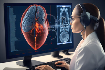Woman doctor in telemedicine cardiology concept made with Generative AI