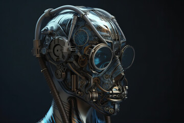 Retro cyberpunk gas mask isolated on black background. Generative AI.