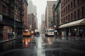 Obraz premium Foggy street scene in New York City. Ai generated