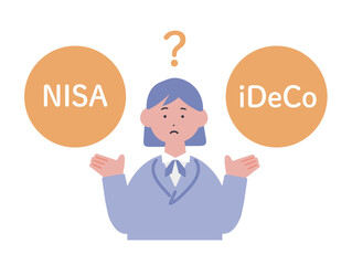 NISAとiDeCoを比較する女性のイラスト