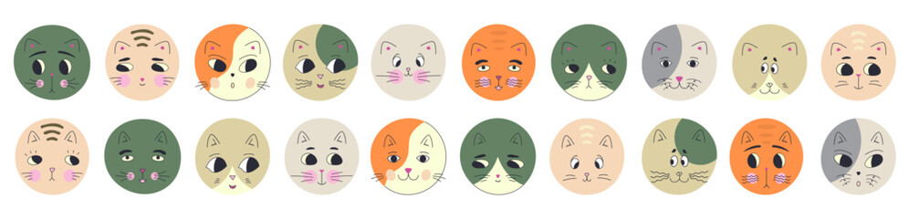 Funny cat face, abstract personage, mascot design, funny face, cute icon.