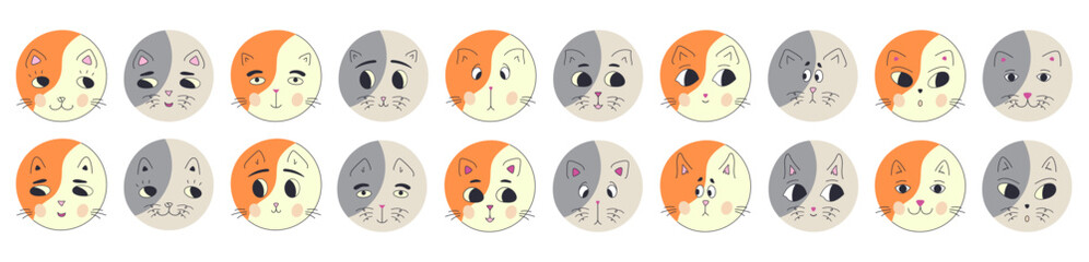 Funny cat face, abstract personage, mascot design, funny face, cute icon.